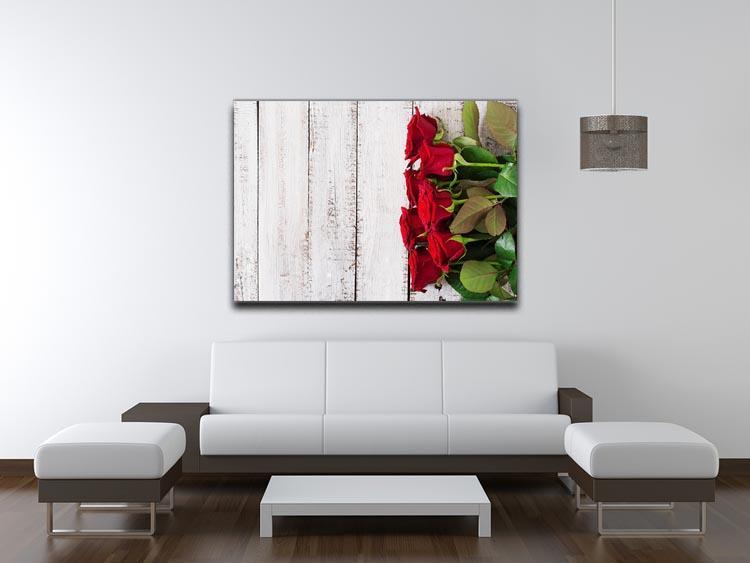Bouquet of red roses on a light wooden background Canvas Print or Poster - Canvas Art Rocks - 4