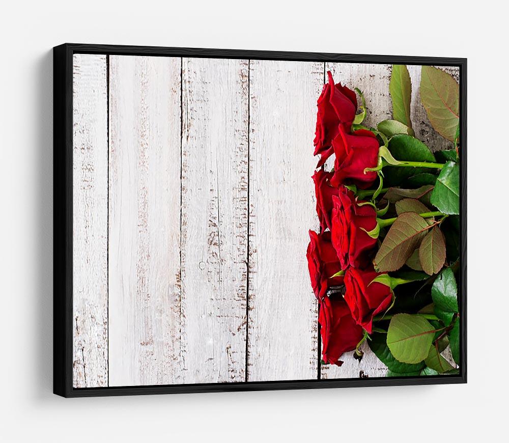 Bouquet of red roses on a light wooden background HD Metal Print