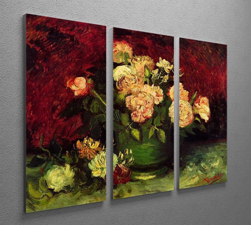 Bowl with Peonies and Roses by Van Gogh 3 Split Panel Canvas Print - Canvas Art Rocks - 4