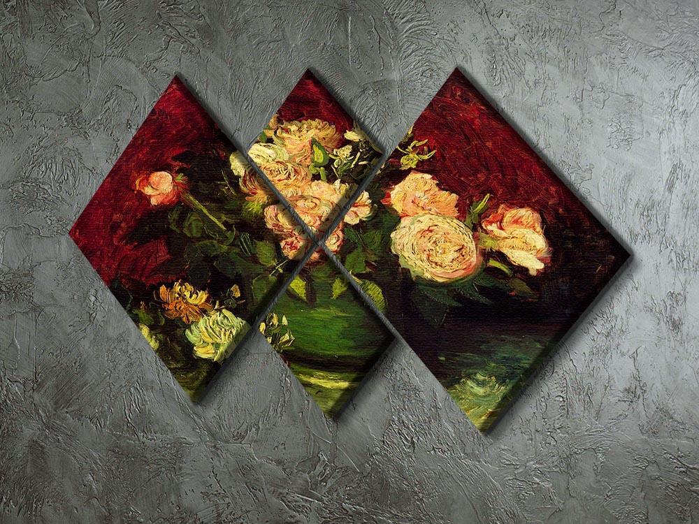 Bowl with Peonies and Roses by Van Gogh 4 Square Multi Panel Canvas - Canvas Art Rocks - 2