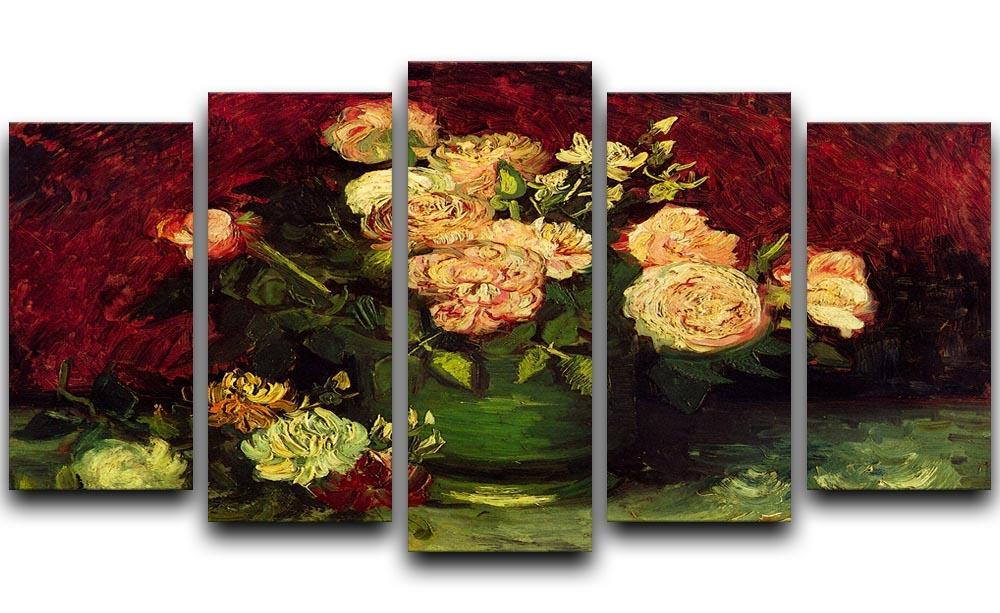 Bowl with Peonies and Roses by Van Gogh 5 Split Panel Canvas  - Canvas Art Rocks - 1