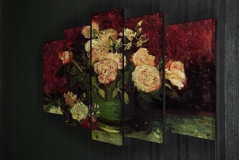 Bowl with Peonies and Roses by Van Gogh 5 Split Panel Canvas - Canvas Art Rocks - 2