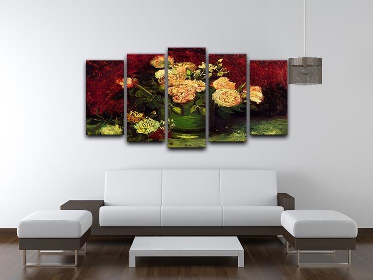 Bowl with Peonies and Roses by Van Gogh 5 Split Panel Canvas - Canvas Art Rocks - 3