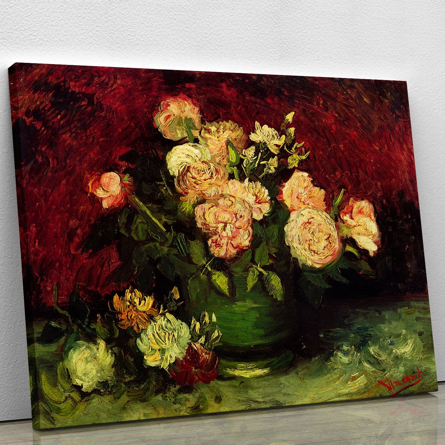 Bowl with Peonies and Roses by Van Gogh Canvas Print or Poster