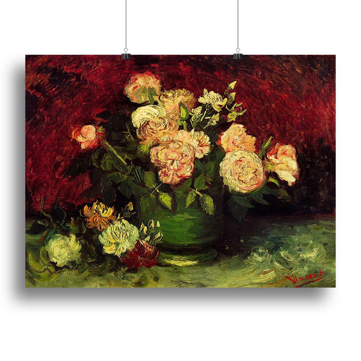 Bowl with Peonies and Roses by Van Gogh Canvas Print or Poster