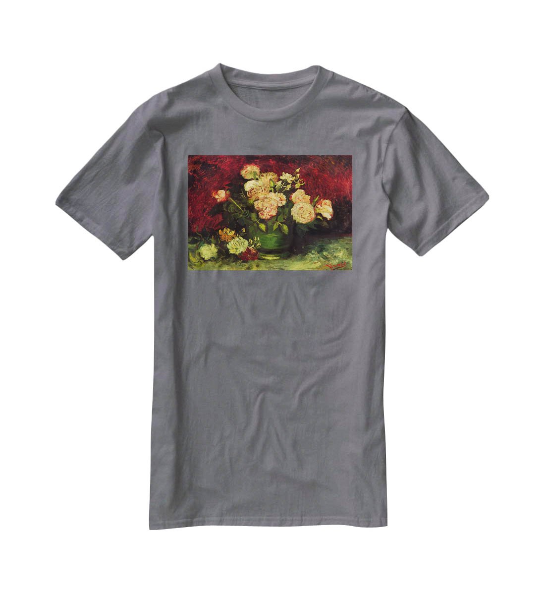 Bowl with Peonies and Roses by Van Gogh T-Shirt - Canvas Art Rocks - 3