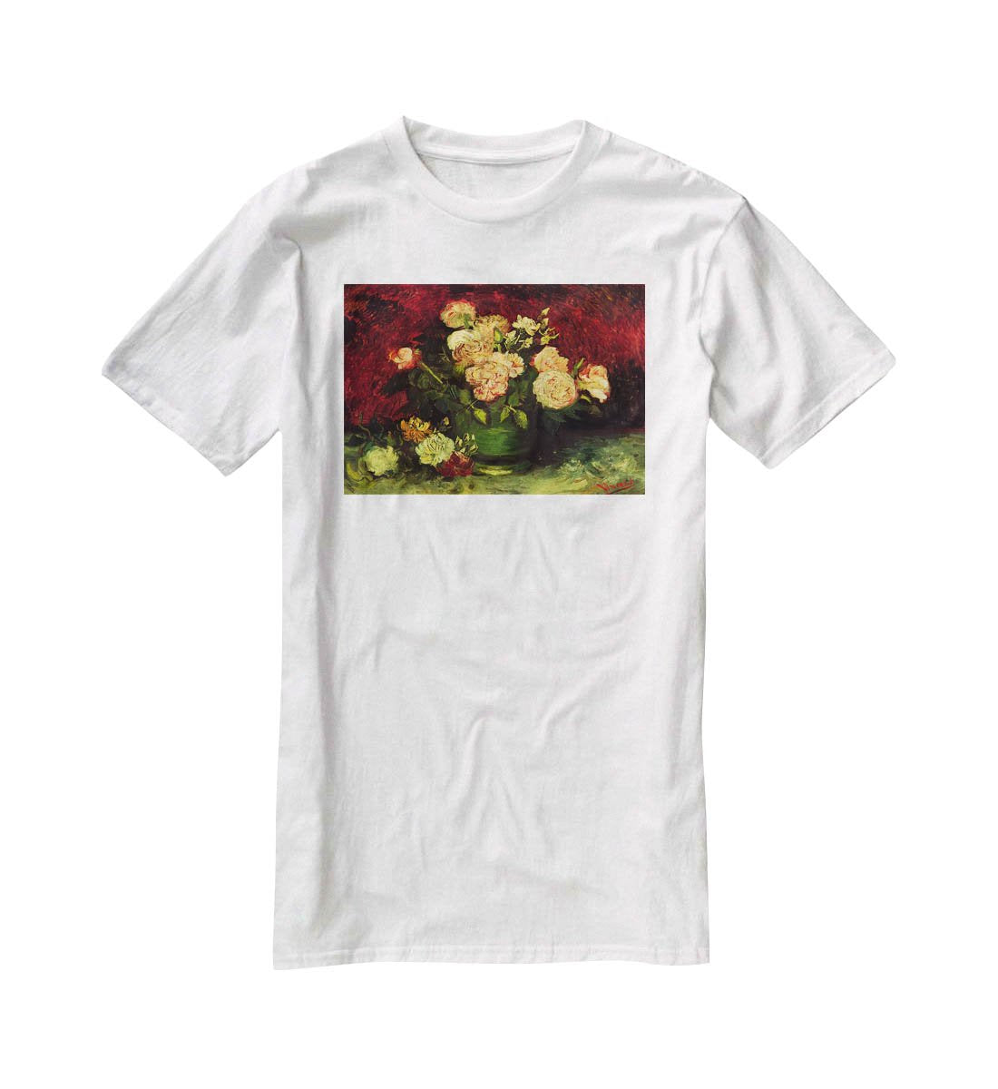 Bowl with Peonies and Roses by Van Gogh T-Shirt - Canvas Art Rocks - 5
