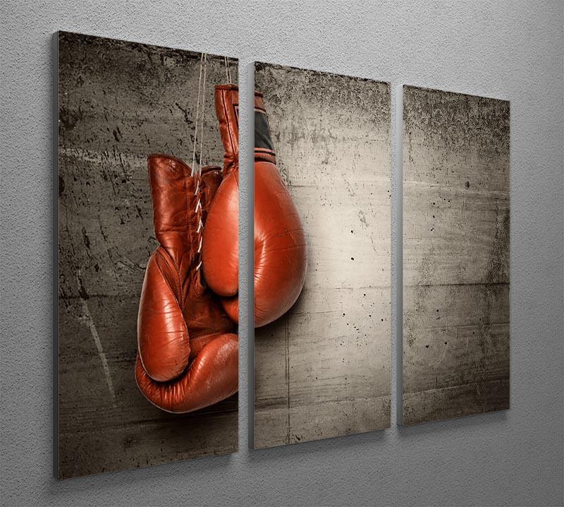 Boxing gloves hanging on concrete 3 Split Panel Canvas Print - Canvas Art Rocks - 2