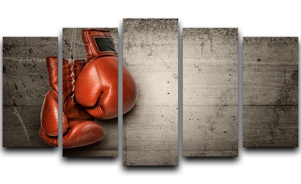 Boxing gloves hanging on concrete 5 Split Panel Canvas - Canvas Art Rocks - 1