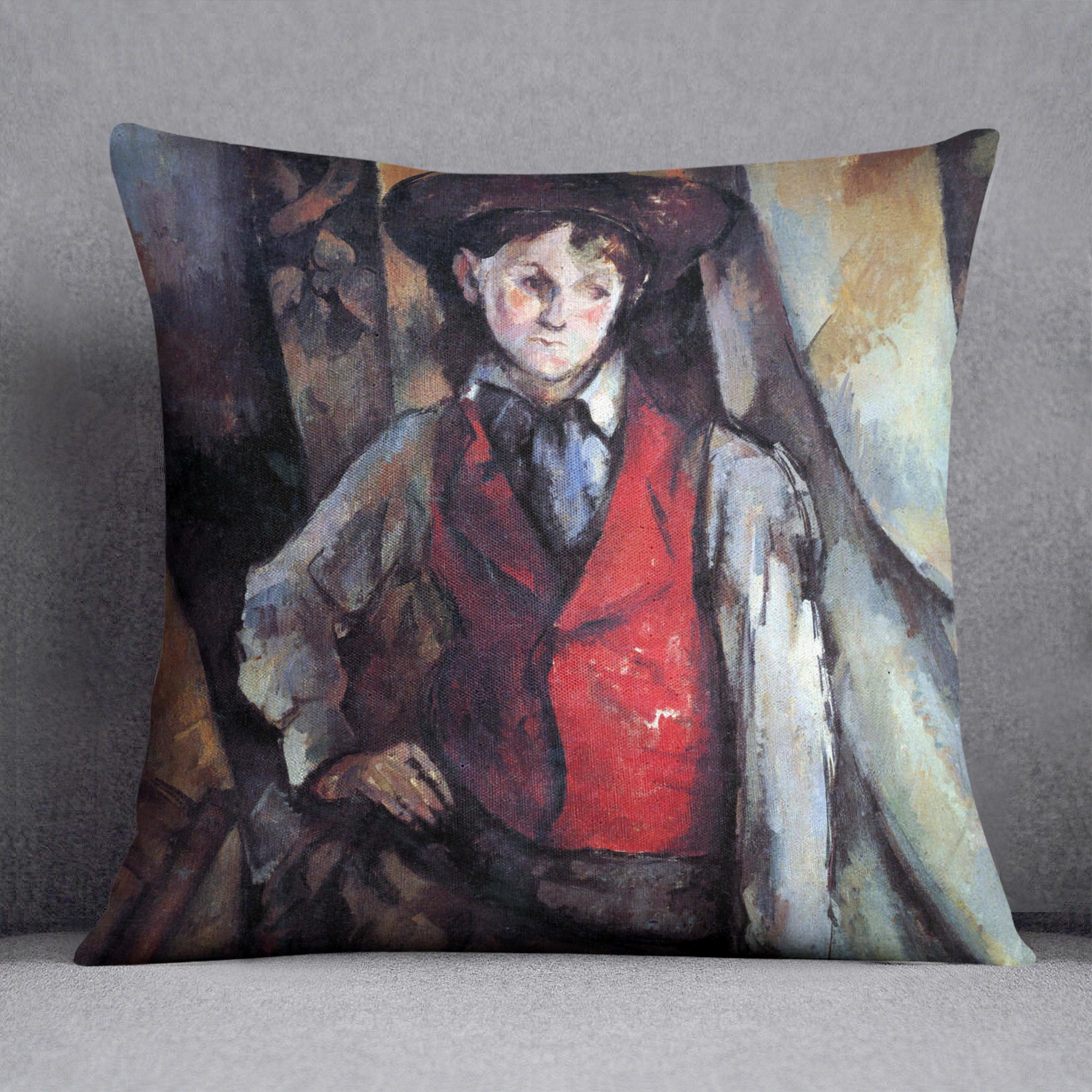 Boy in Red Waistcoat by Cezanne Cushion - Canvas Art Rocks - 1