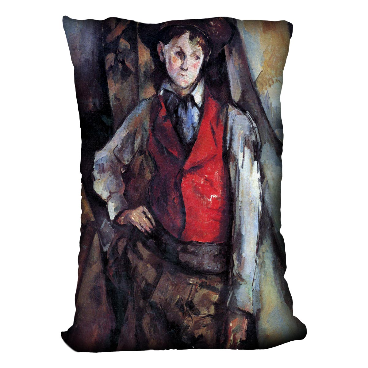Boy in Red Waistcoat by Cezanne Cushion - Canvas Art Rocks - 4