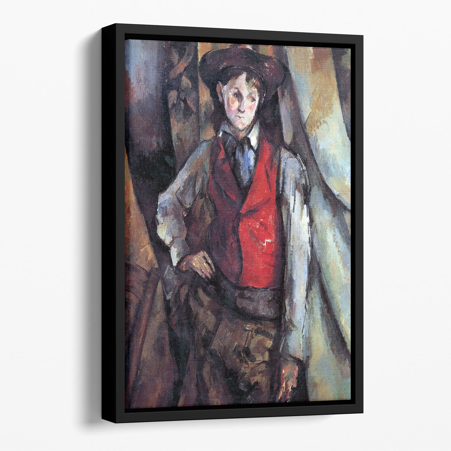 Boy in Red Waistcoat by Cezanne Floating Framed Canvas - Canvas Art Rocks - 1