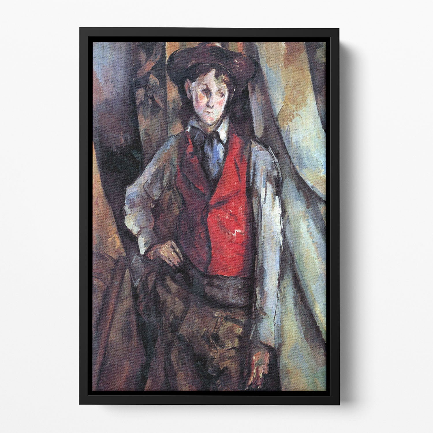 Boy in Red Waistcoat by Cezanne Floating Framed Canvas - Canvas Art Rocks - 2