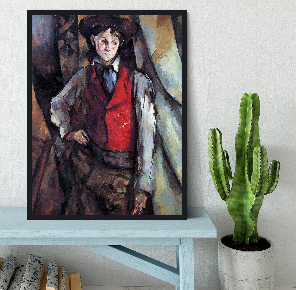 Boy in Red Waistcoat by Cezanne Framed Print - Canvas Art Rocks - 2