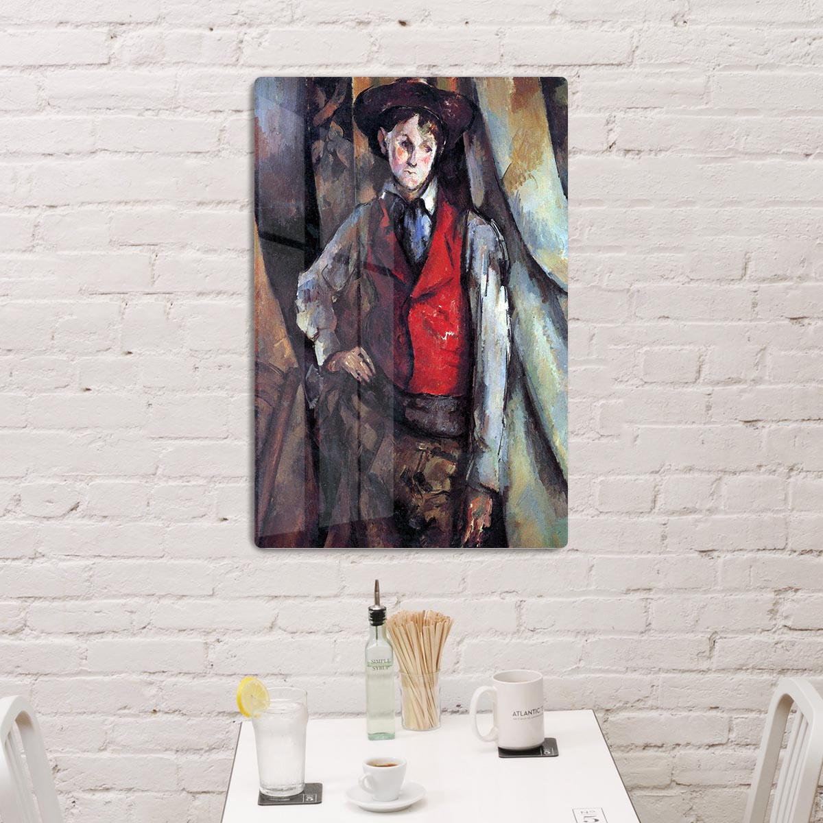Boy in Red Waistcoat by Cezanne Acrylic Block - Canvas Art Rocks - 3