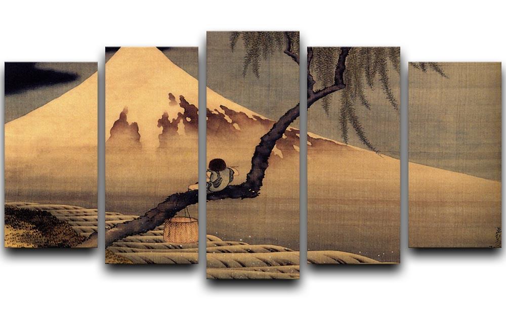 Boy in front of Fujiama by Hokusai 5 Split Panel Canvas  - Canvas Art Rocks - 1