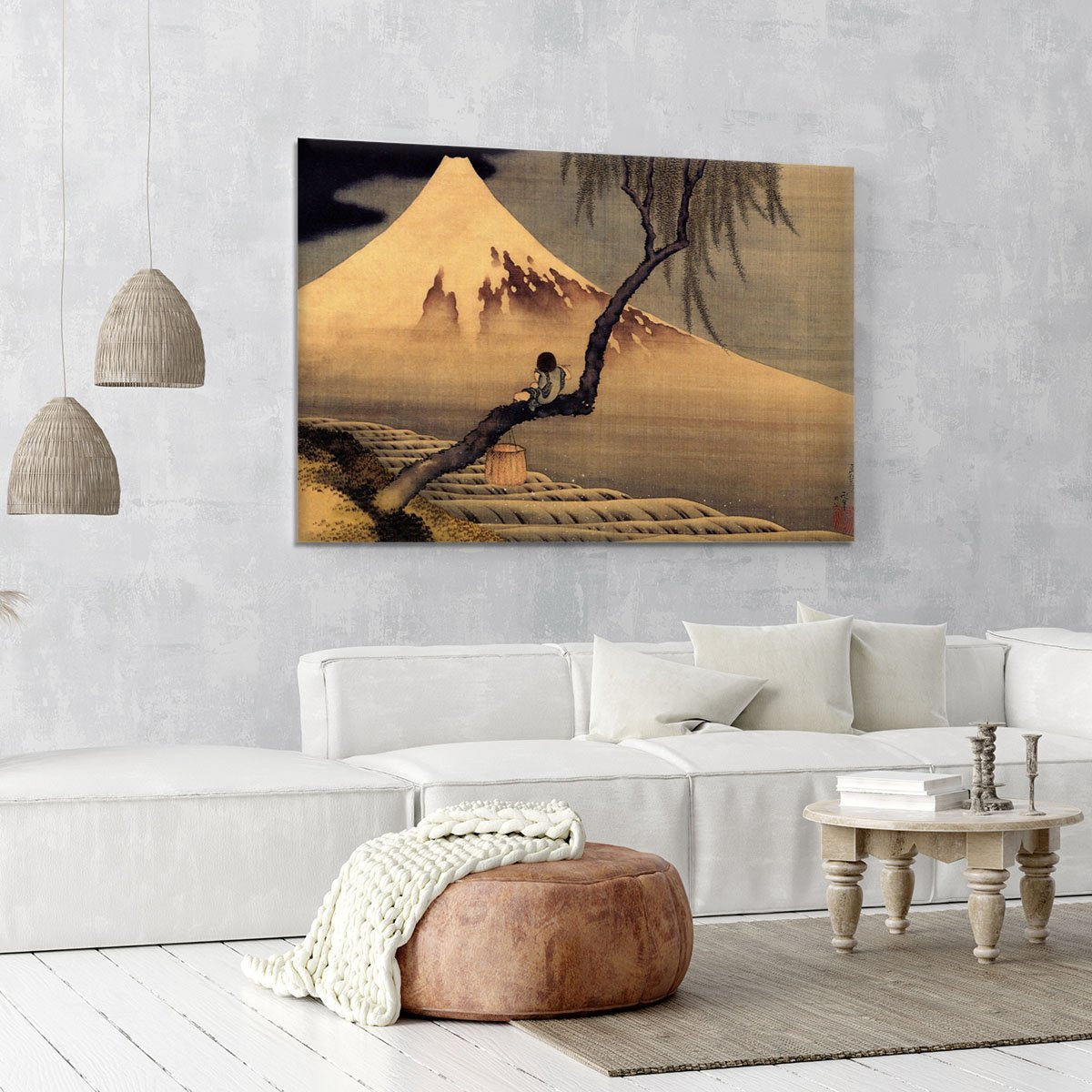 Boy in front of Fujiama by Hokusai Canvas Print or Poster