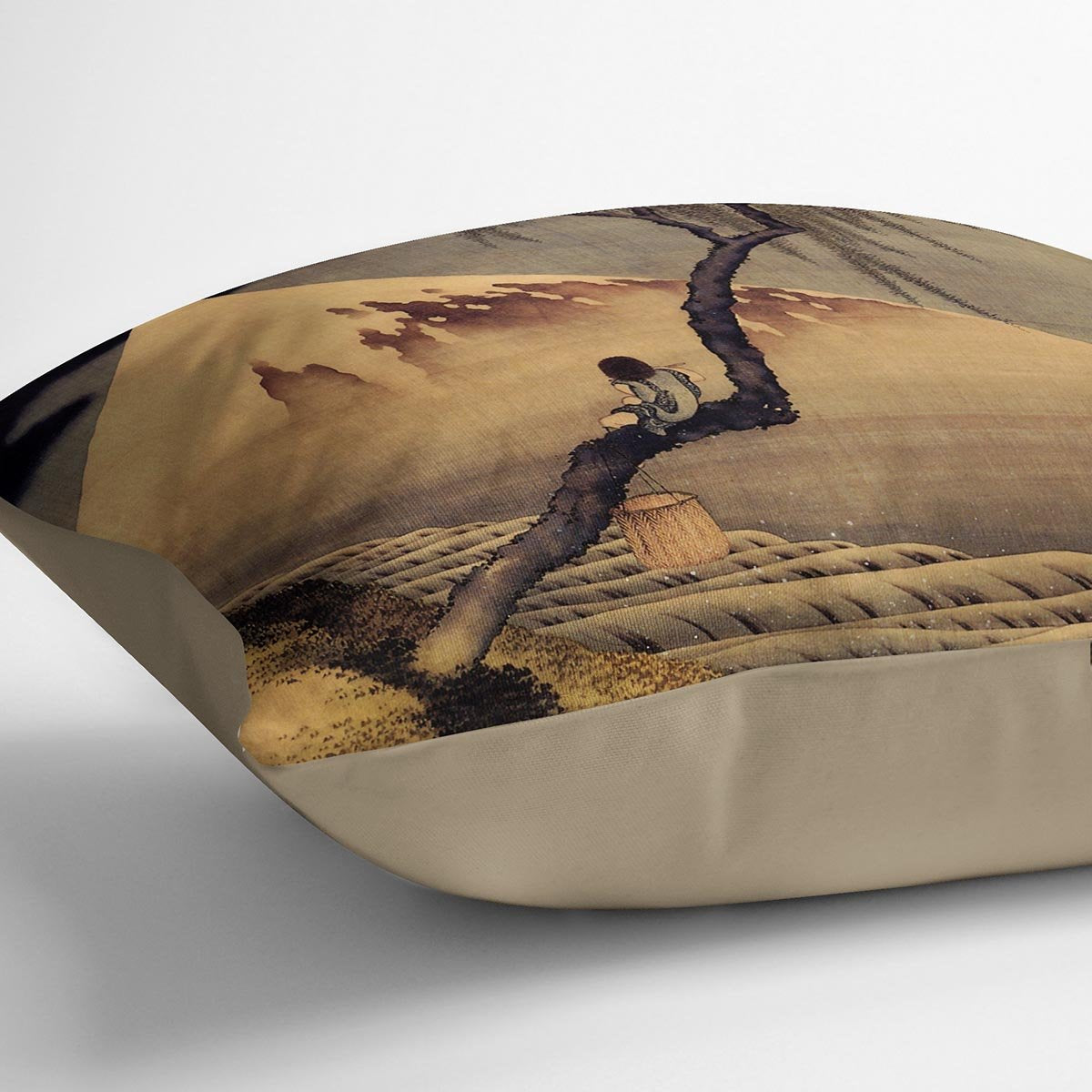 Boy in front of Fujiama by Hokusai Throw Pillow