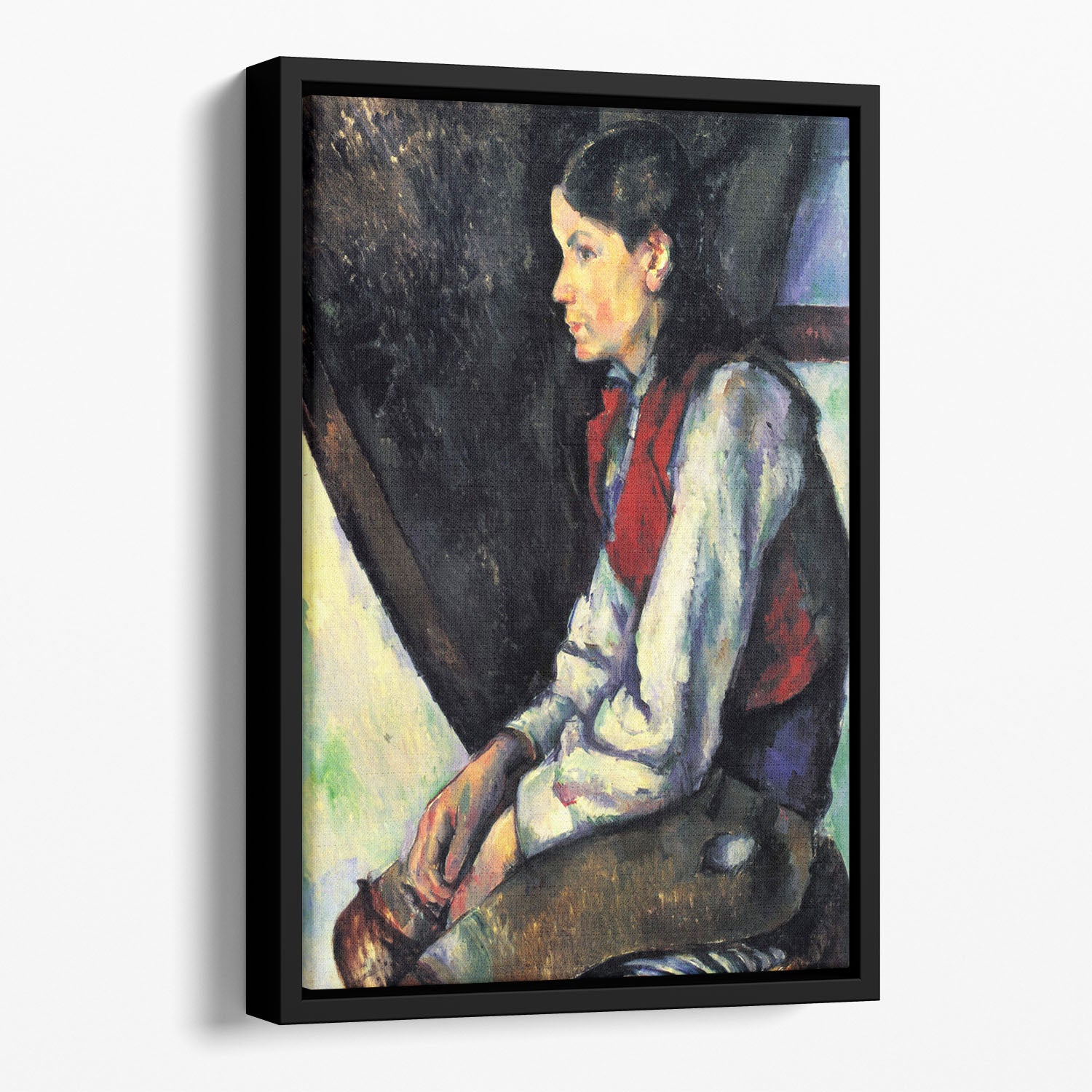 Boy with Red Vest by Cezanne Floating Framed Canvas - Canvas Art Rocks - 1