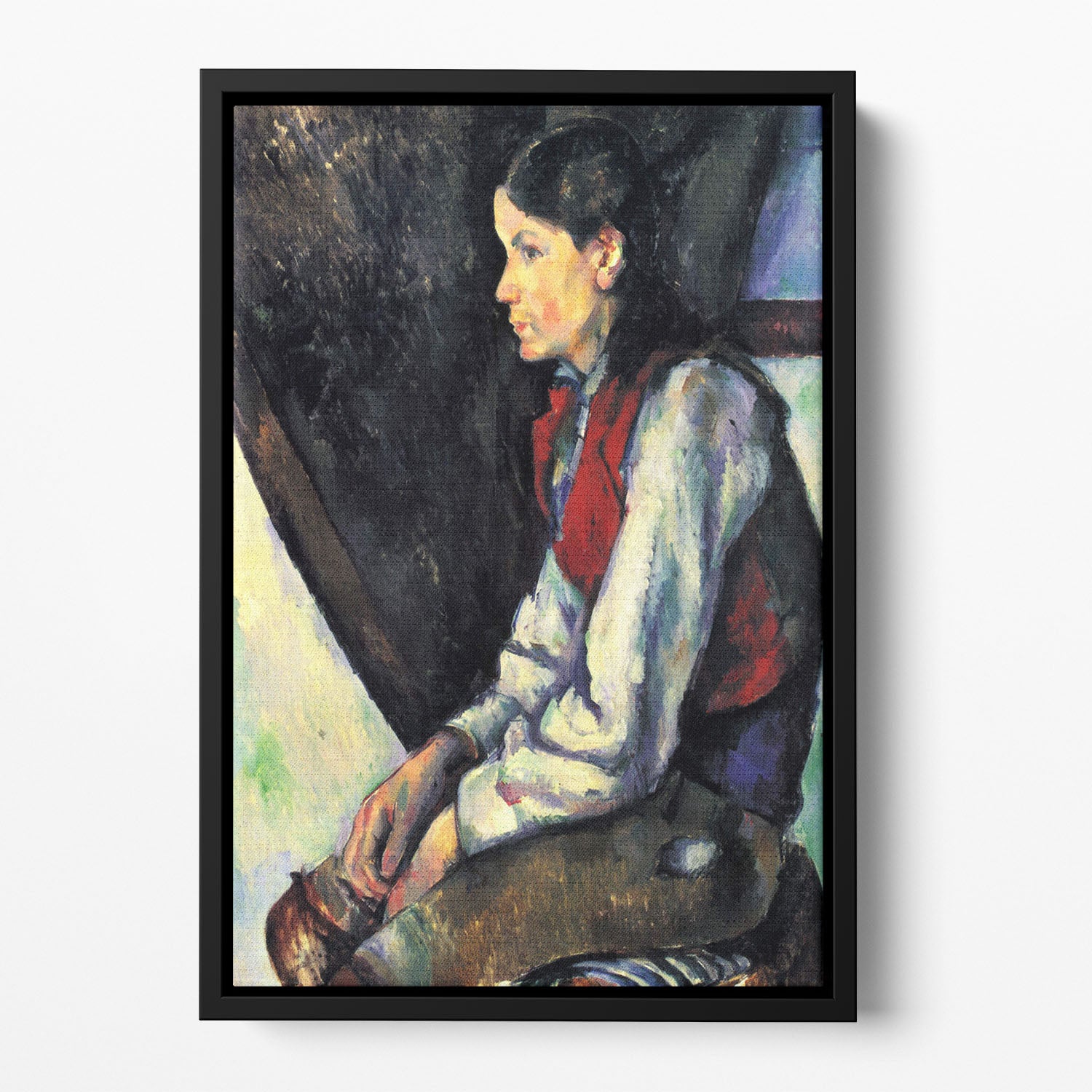 Boy with Red Vest by Cezanne Floating Framed Canvas - Canvas Art Rocks - 2