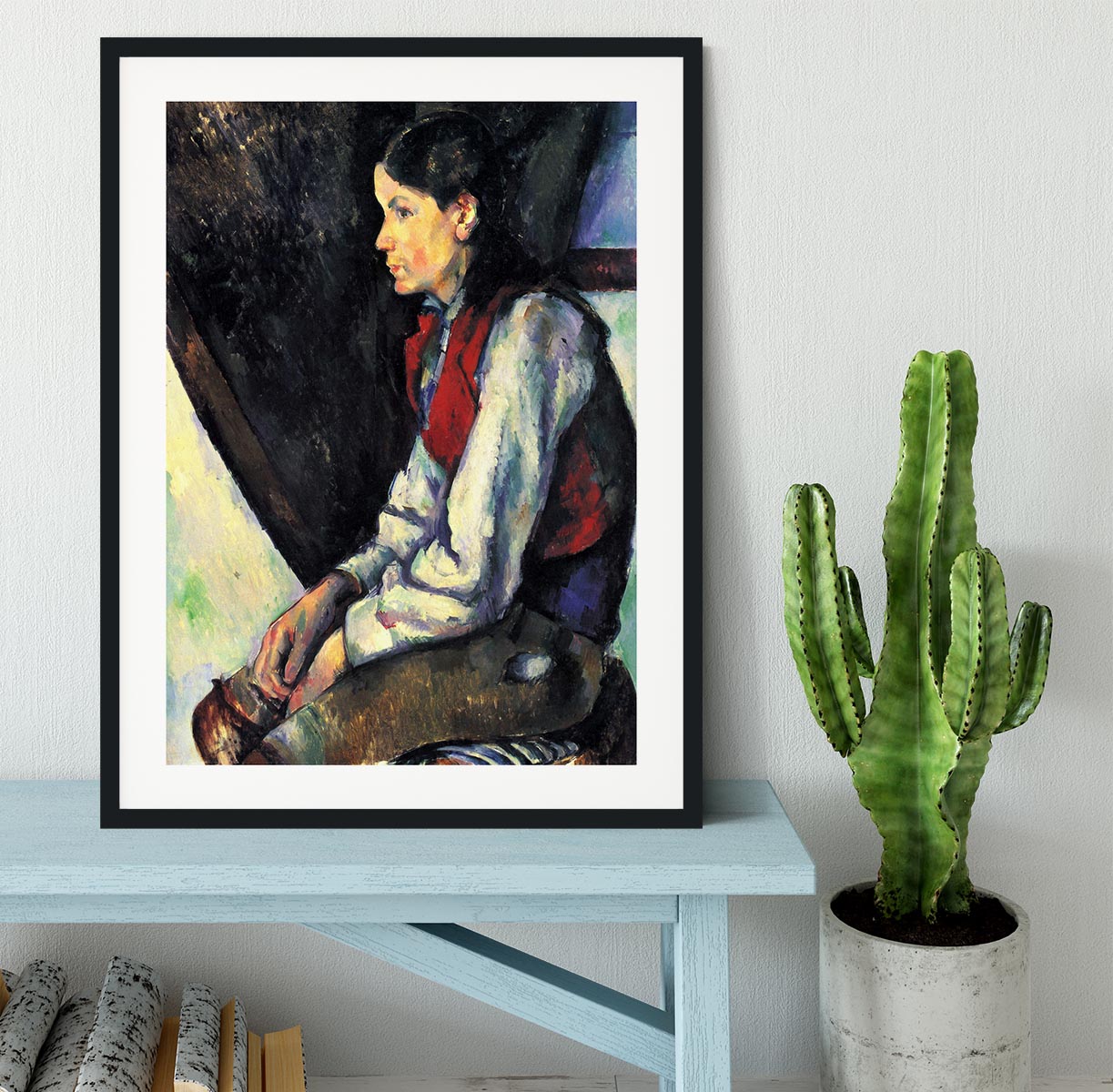 Boy with Red Vest by Cezanne Framed Print - Canvas Art Rocks - 1