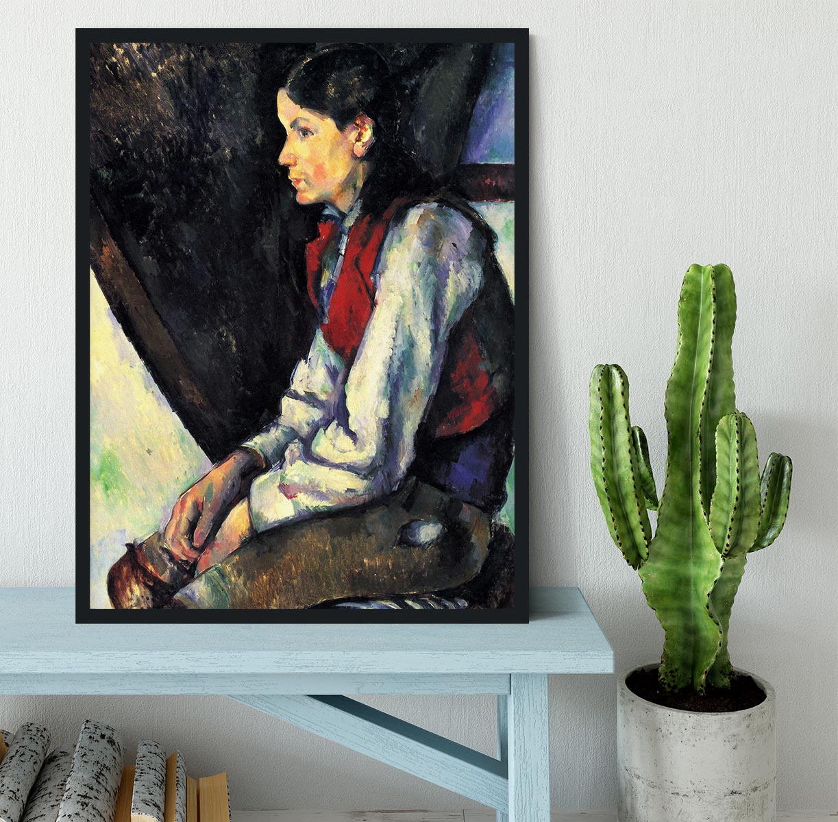 Boy with Red Vest by Cezanne Framed Print - Canvas Art Rocks - 2