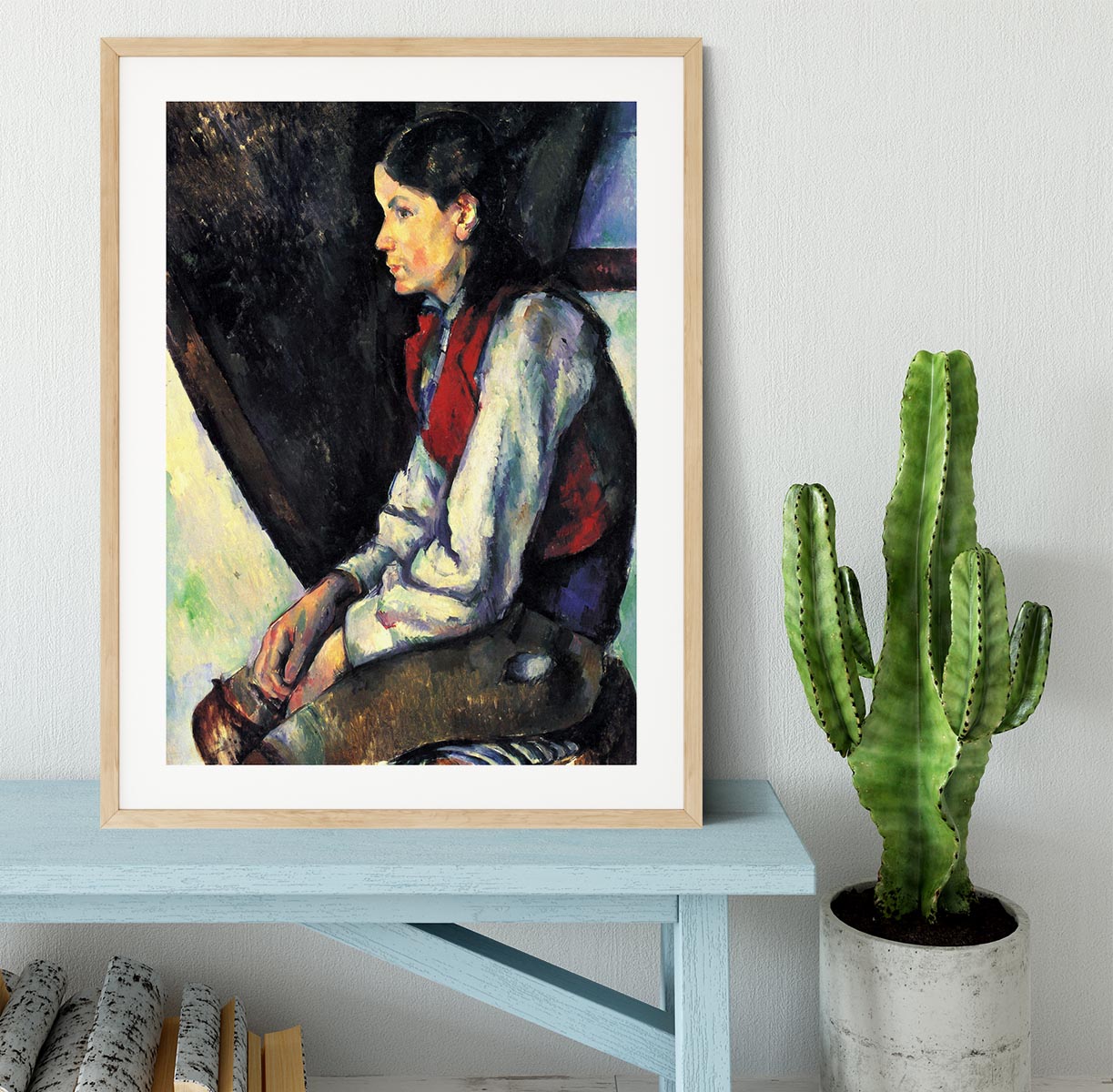 Boy with Red Vest by Cezanne Framed Print - Canvas Art Rocks - 3