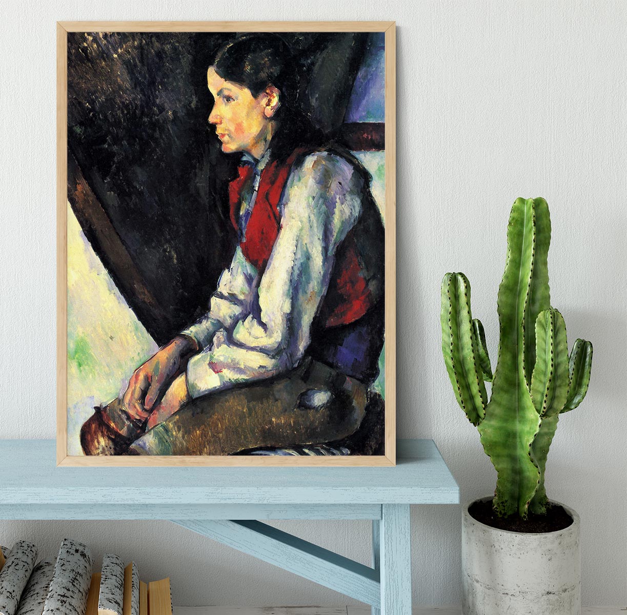 Boy with Red Vest by Cezanne Framed Print - Canvas Art Rocks - 4