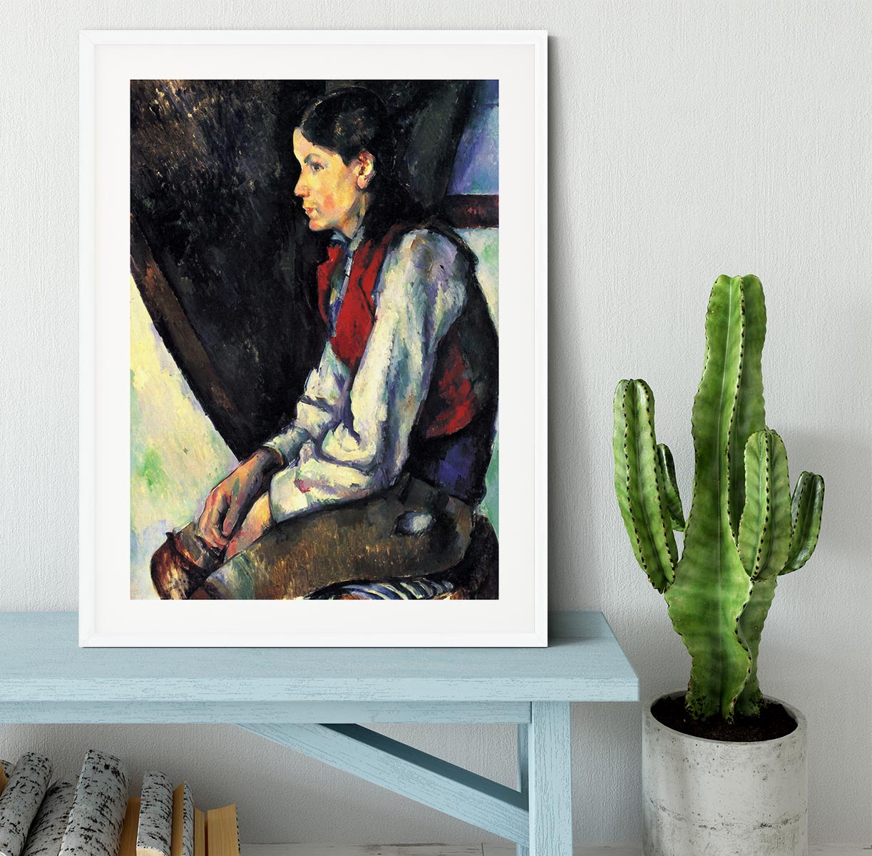 Boy with Red Vest by Cezanne Framed Print - Canvas Art Rocks - 5