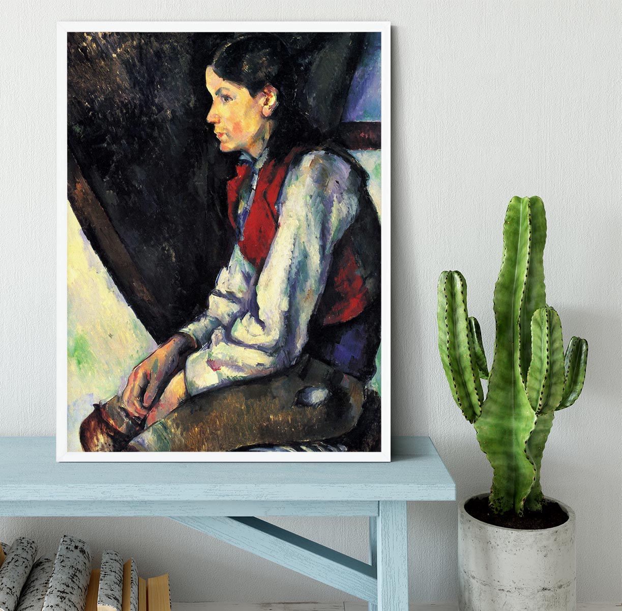 Boy with Red Vest by Cezanne Framed Print - Canvas Art Rocks -6
