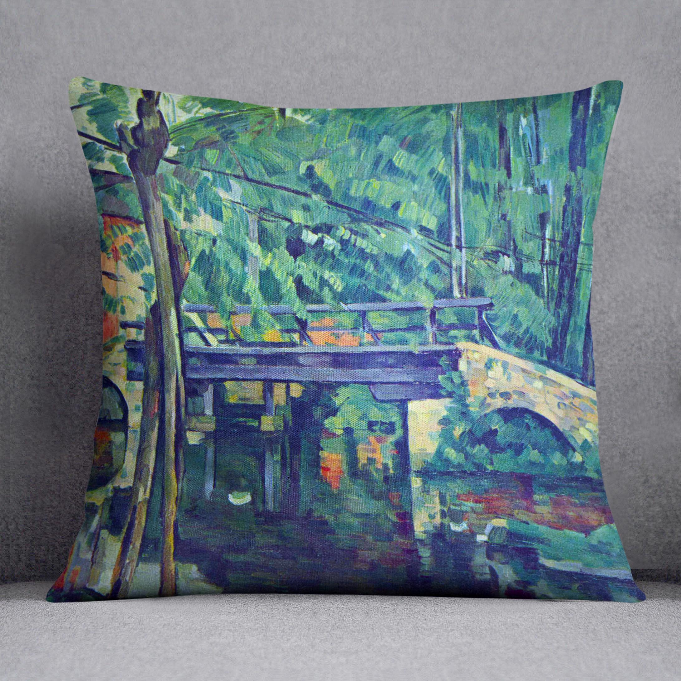Bridge in the forest by Cezanne Cushion - Canvas Art Rocks - 1