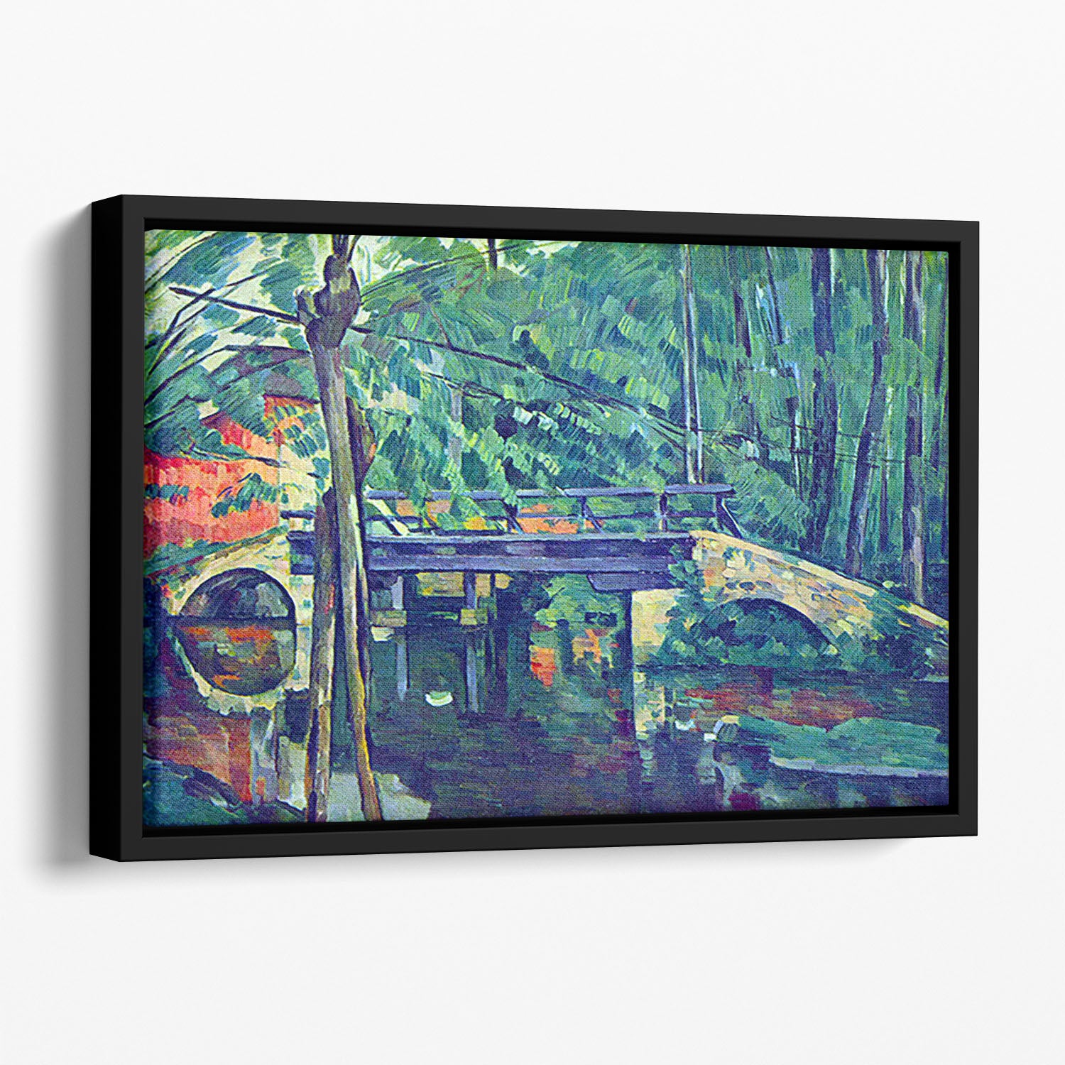 Bridge in the forest by Cezanne Floating Framed Canvas - Canvas Art Rocks - 1