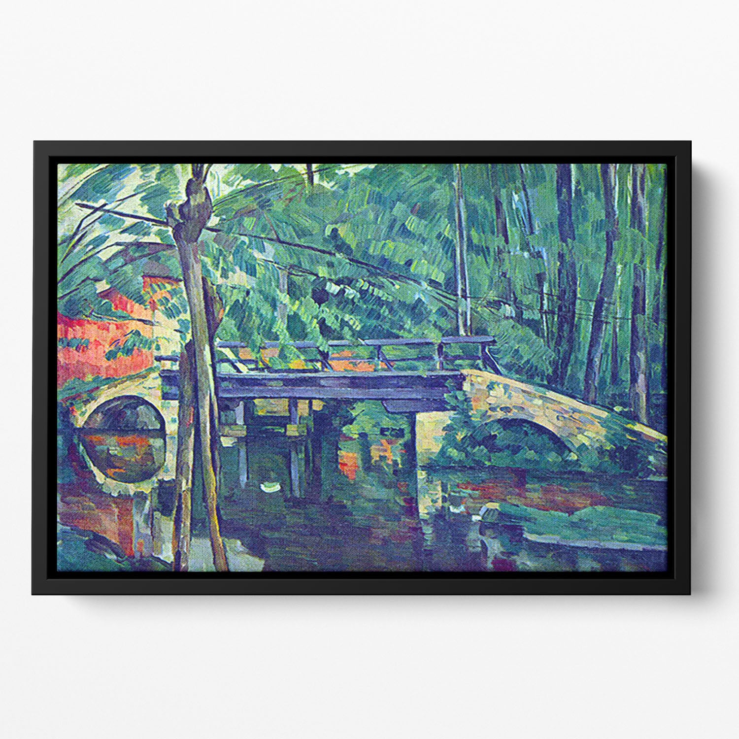 Bridge in the forest by Cezanne Floating Framed Canvas - Canvas Art Rocks - 2