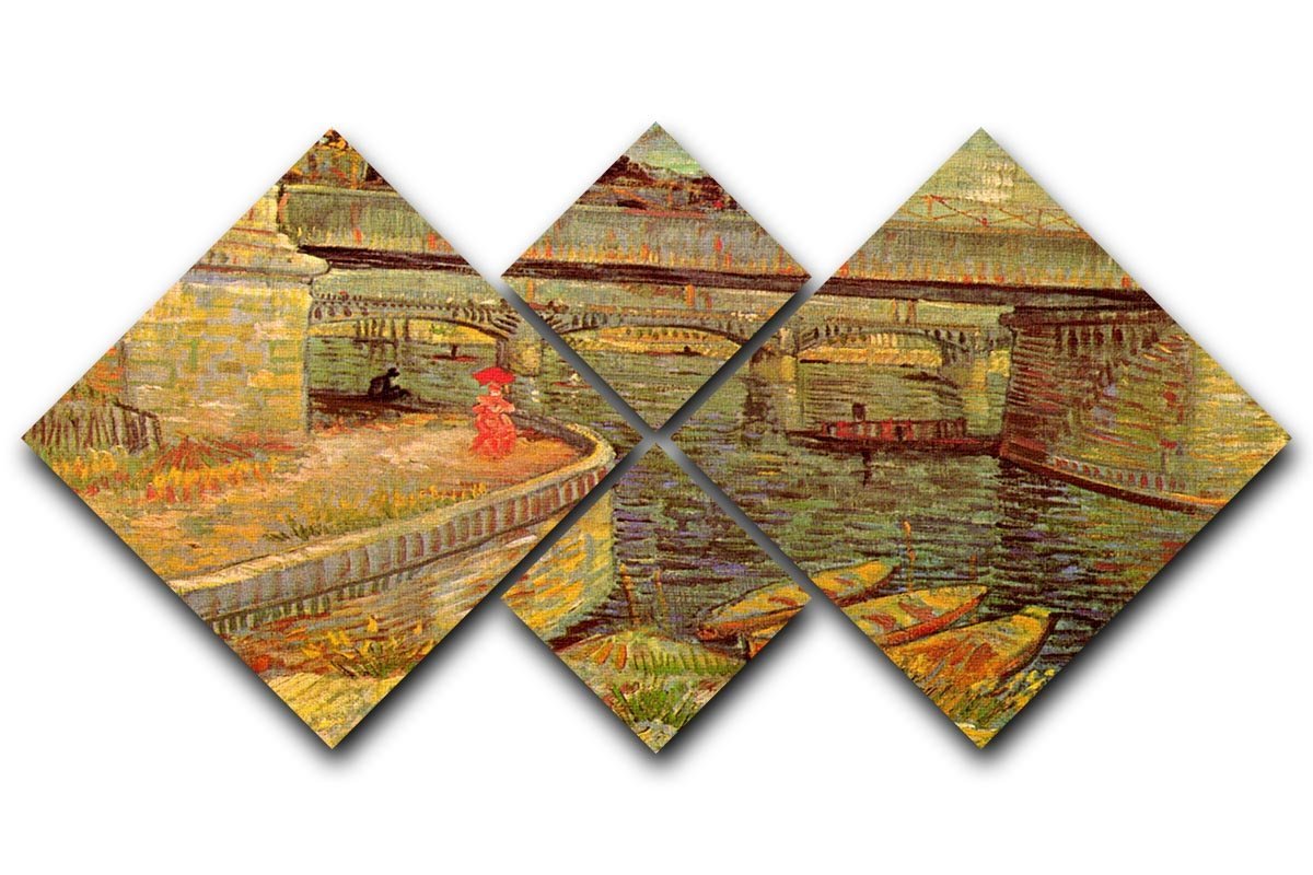 Bridges across the Seine at Asnieres by Van Gogh 4 Square Multi Panel Canvas  - Canvas Art Rocks - 1