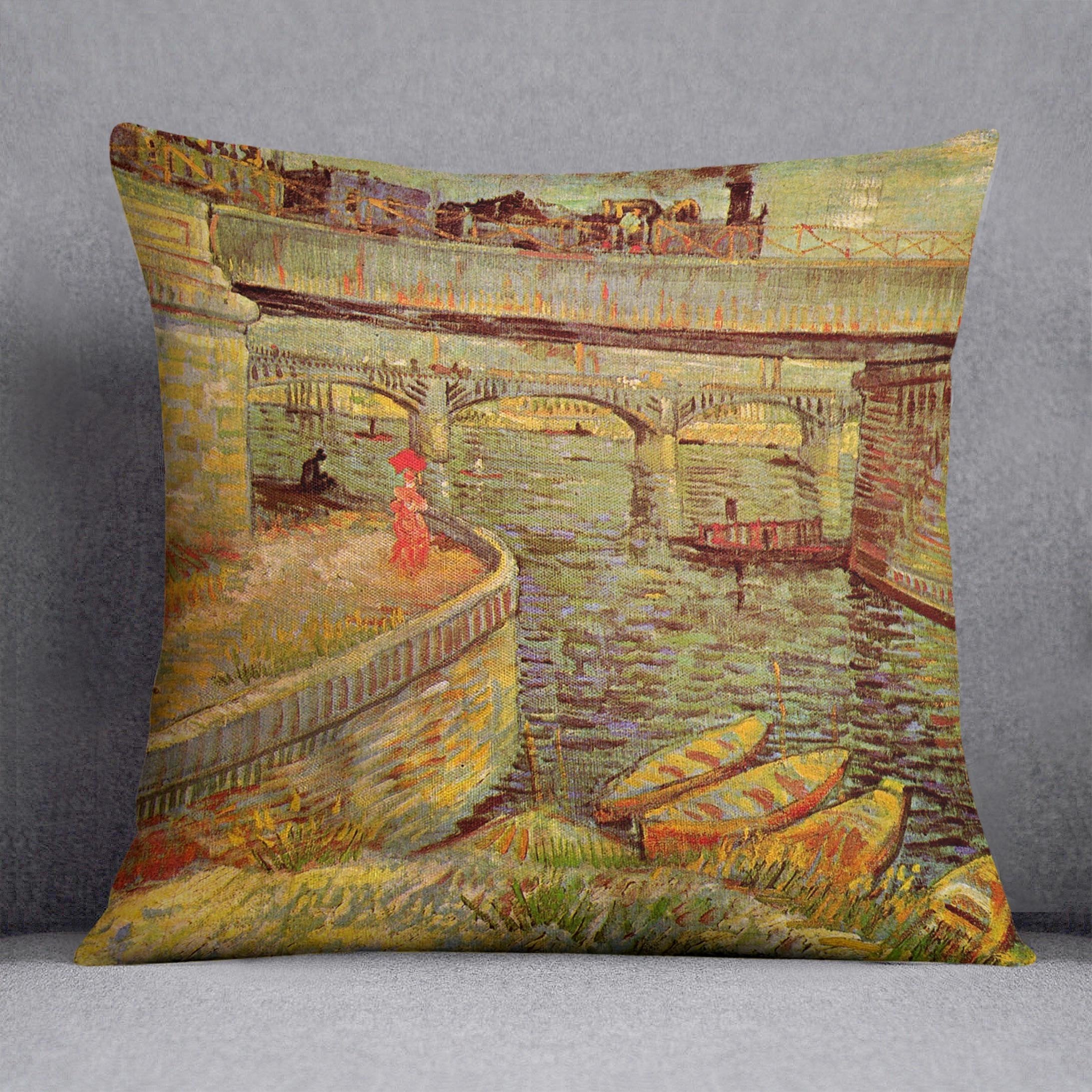 Bridges across the Seine at Asnieres by Van Gogh Throw Pillow