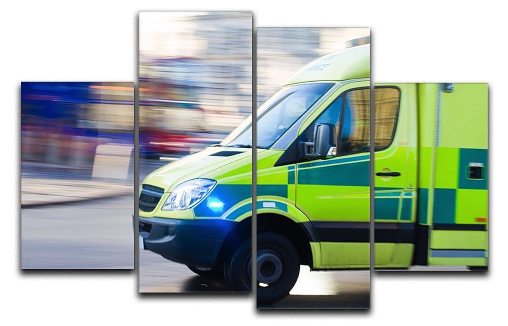 British ambulance in motion blur 4 Split Panel Canvas  - Canvas Art Rocks - 1