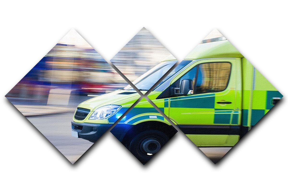 British ambulance in motion blur 4 Square Multi Panel Canvas  - Canvas Art Rocks - 1