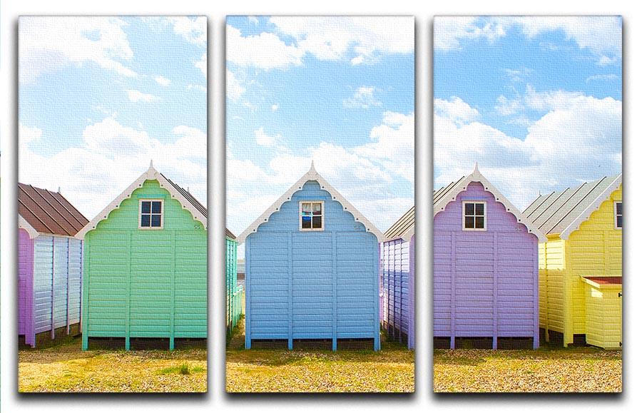 British beach huts on a bright sunny day 3 Split Panel Canvas Print - Canvas Art Rocks - 1