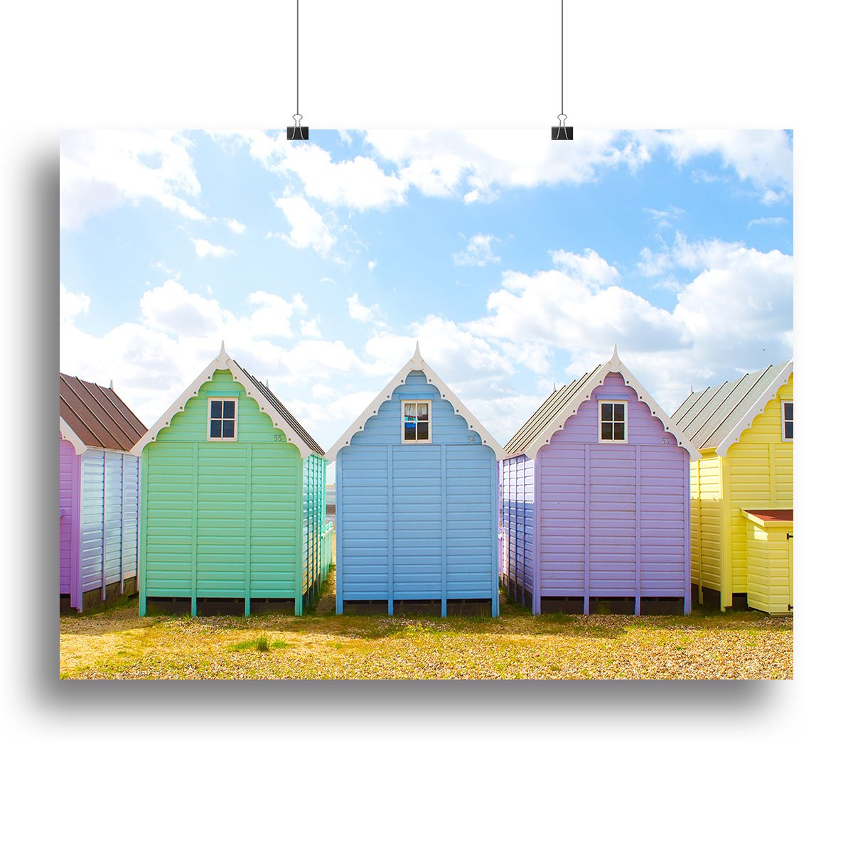 British beach huts on a bright sunny day Canvas Print or Poster
