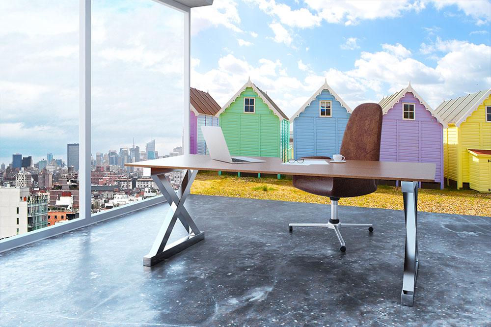 British beach huts on a bright sunny day Wall Mural Wallpaper - Canvas Art Rocks - 3