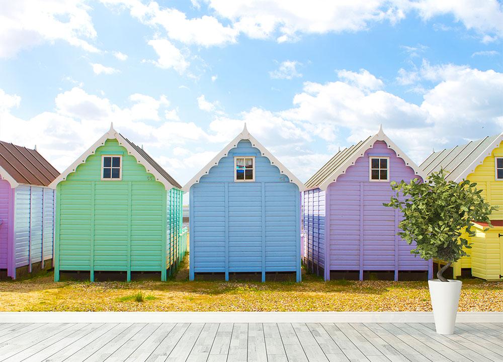 British beach huts on a bright sunny day Wall Mural Wallpaper - Canvas Art Rocks - 4