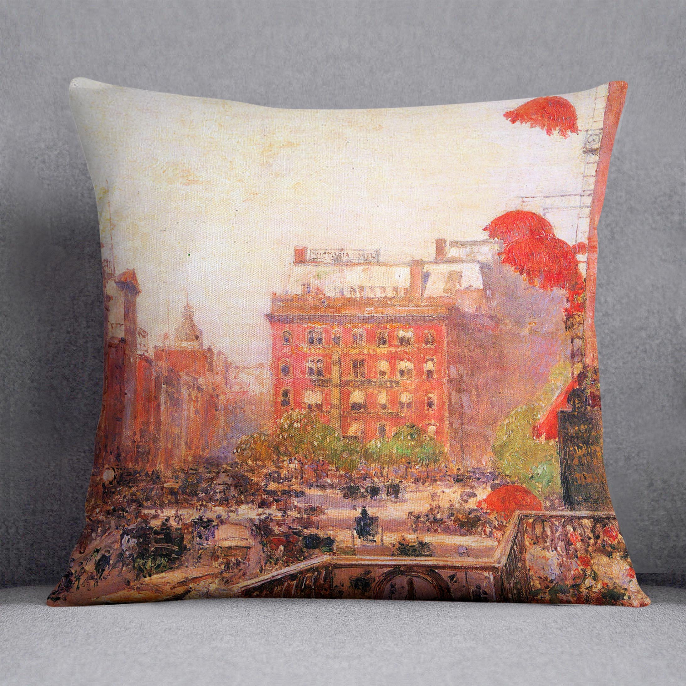 Broadway and Fifth Avenue by Hassam Cushion - Canvas Art Rocks - 1