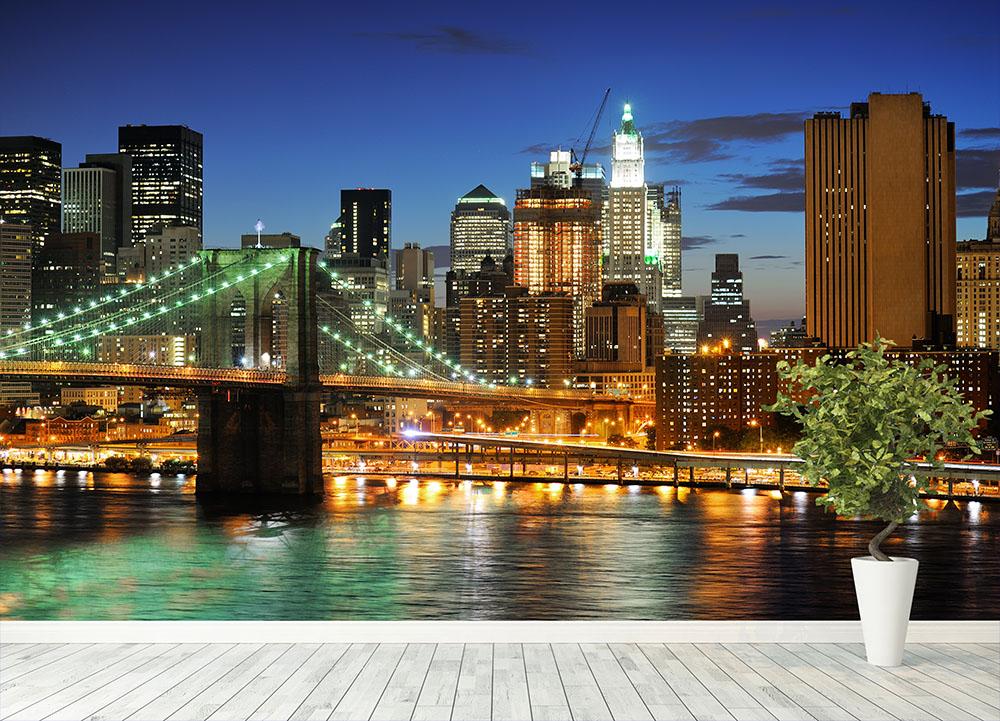 Brooklyn bridge downtown at night Wall Mural Wallpaper - Canvas Art Rocks - 4