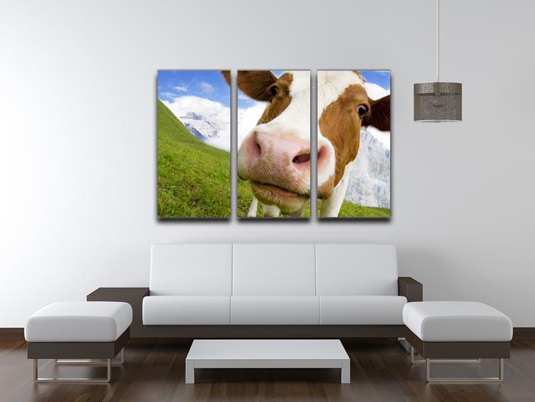 Brown and white cow in alps 3 Split Panel Canvas Print - Canvas Art Rocks - 3