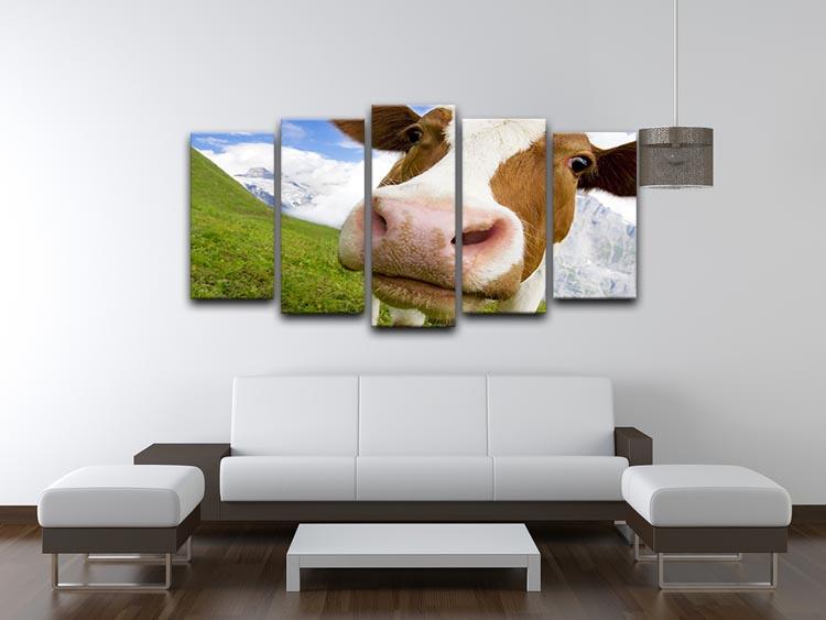 Brown and white cow in alps 5 Split Panel Canvas - Canvas Art Rocks - 3