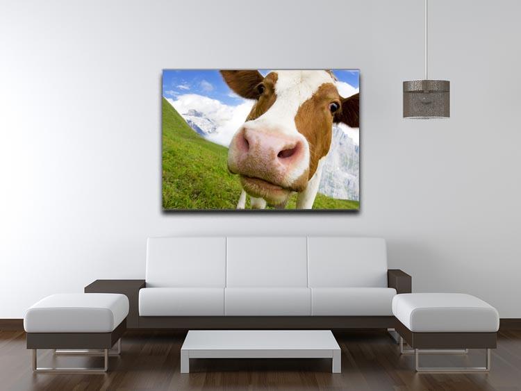 Brown and white cow in alps Canvas Print or Poster - Canvas Art Rocks - 4