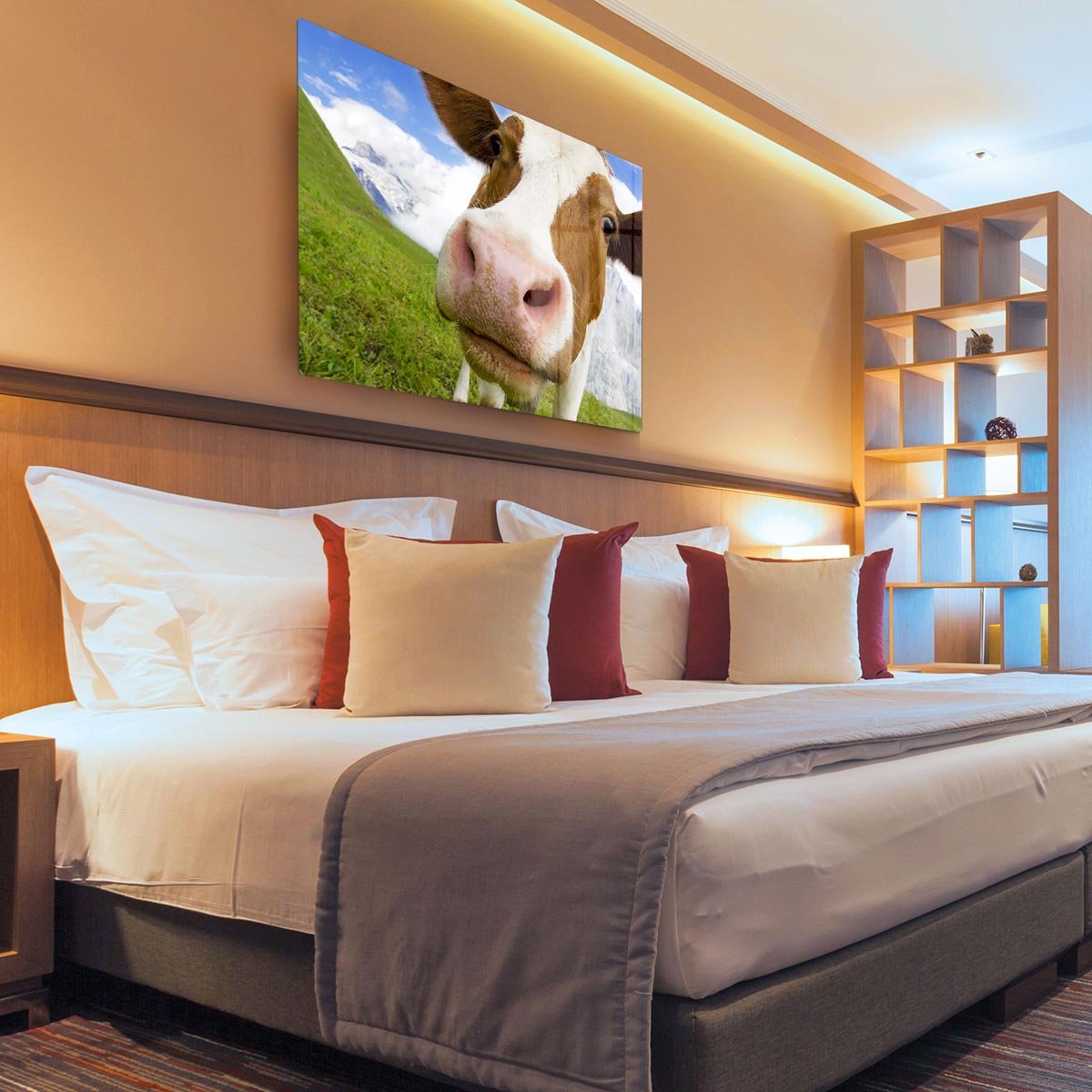 Brown and white cow in alps HD Metal Print - Canvas Art Rocks - 3