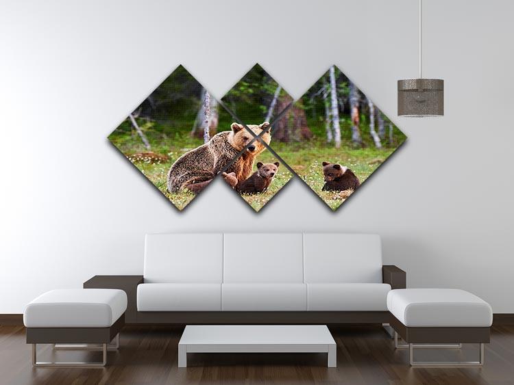Brown mother bear protecting her cubs 4 Square Multi Panel Canvas - Canvas Art Rocks - 3