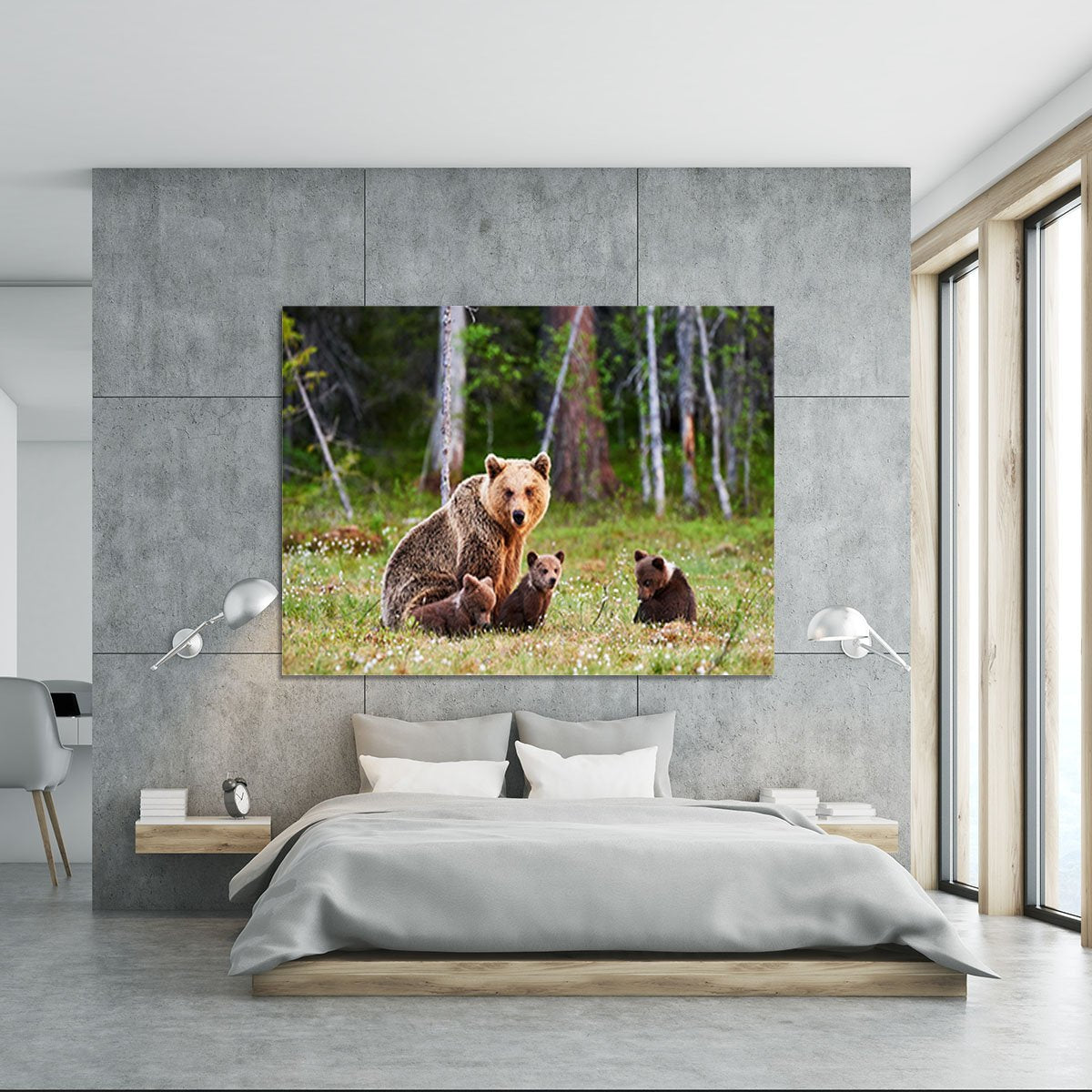 Brown mother bear protecting her cubs Canvas Print or Poster