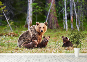 Brown mother bear protecting her cubs Wall Mural Wallpaper - Canvas Art Rocks - 4